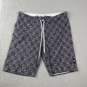 RVCA Board Shorts Men's Size 36 Performance Stretch AOP ANP 10" Inseam Gray